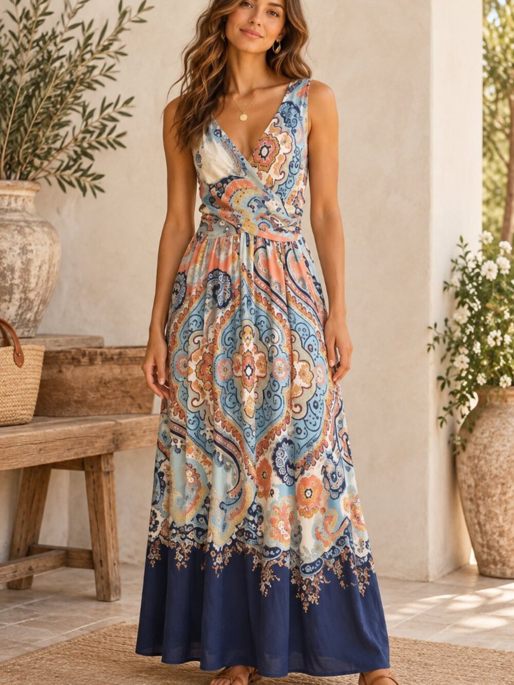 Maeve Anthropologie Vizcaya Maxi Dress Womens 6P Paisley Boho Resort Beach